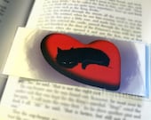 Sammy the Black Cat Asleep on Heart Pillow Illustration -  Laminated Bookmark