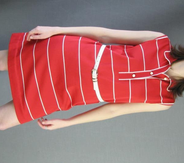 60s/70s Mod Summer Dress Vintage Red White Stripes Italian Small to Medium