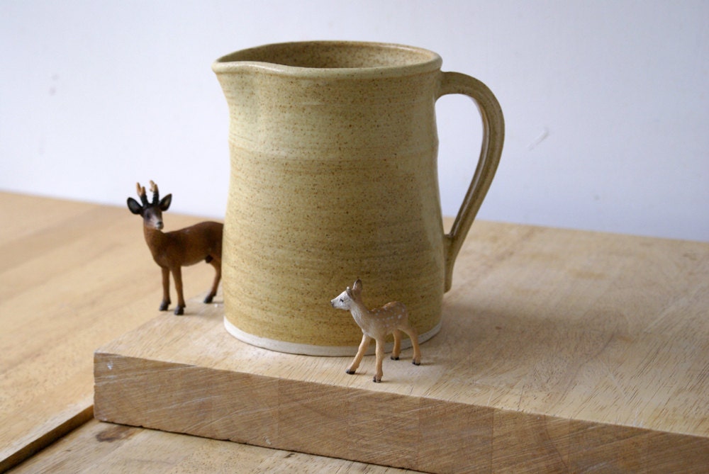 Large handmade pouring jug - hand thrown stoneware pottery in natural brown
