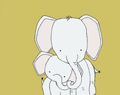 Elephant Nursery Art Print, Nursery Decor, Elephant Art Print, Mama and Baby Elephant, 8x10 Children Giclee Art Print, Kids Wall Art