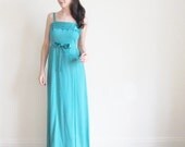teal bridesmaid dress . turquoise bow tie ribbon gown .small .sale