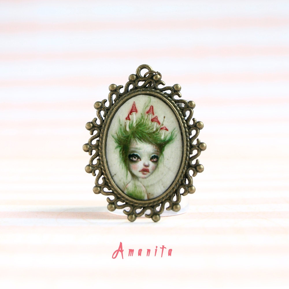 Amanita 1/5 art print cameo necklace. limited edition. pop surrealism lowbrow art by KarolinFelix