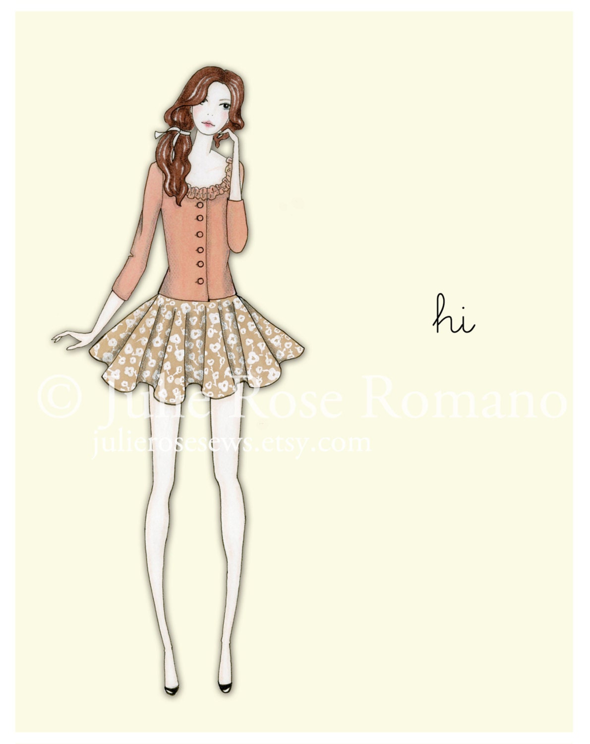 Spring Fashion Illustration Note Cards, Set of 5, Blank Inside