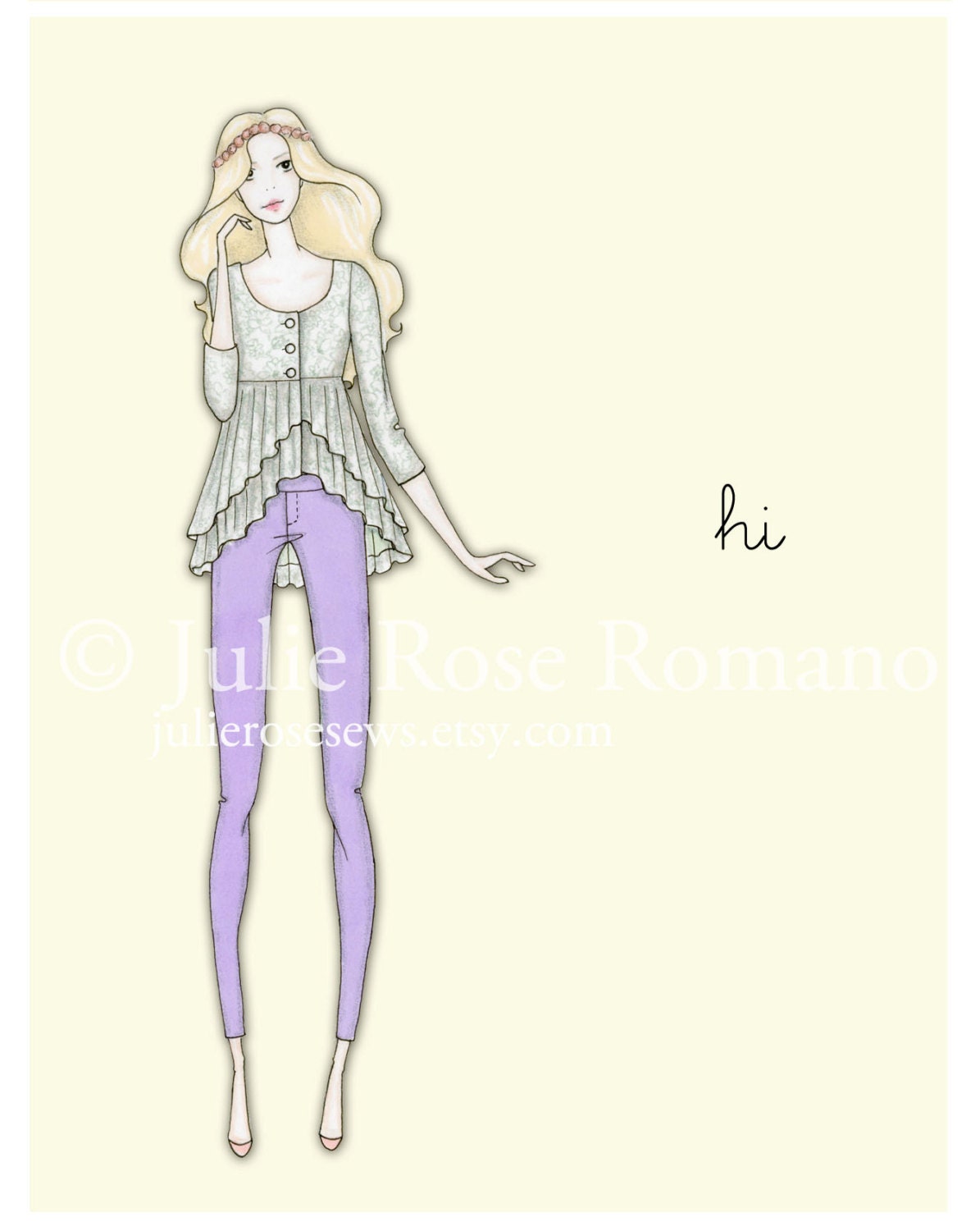 Summer Fashion Illustration Note Cards, Set of 5, Blank Inside