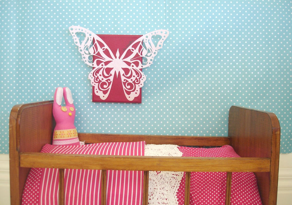 Kids, Children wall art, Handmade butterfly canvas, Nursery decoration