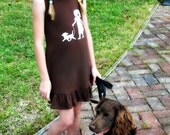 Puppy Stroll Tank Dress with Ruffle by Nostalgic Graphic Tees in Chocolate with White FREE SHIPPING