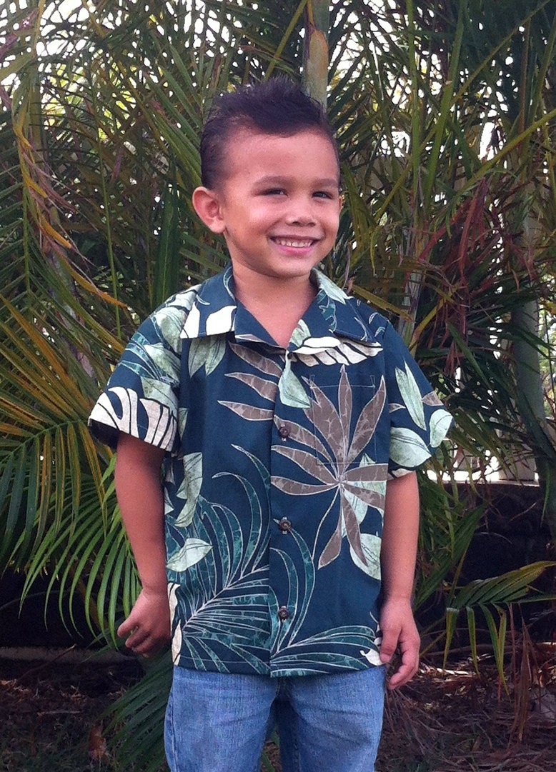 Boys Handmade Hawaiian Aloha Shirt Forest Nahele 6mo to 9/10