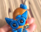 Mini Robot Cat Sculpture Adorable Desk Companion - Clay, Wire