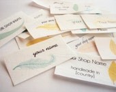 Feather Logo Labels, custom iron on labels, fabric tags printed on 100% organic cotton in shades of jade and gold