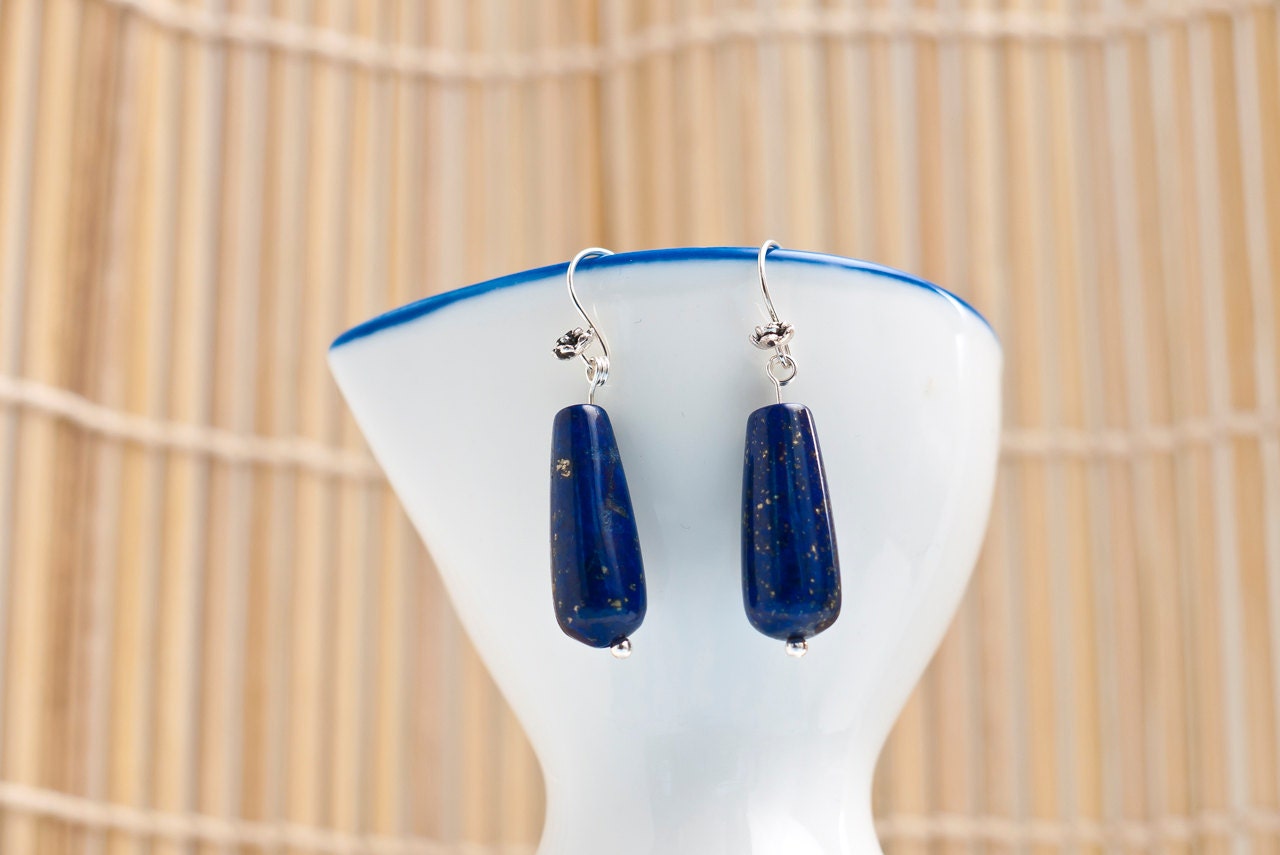 Real lapis lazuli drop earrings on sterling silver hooks