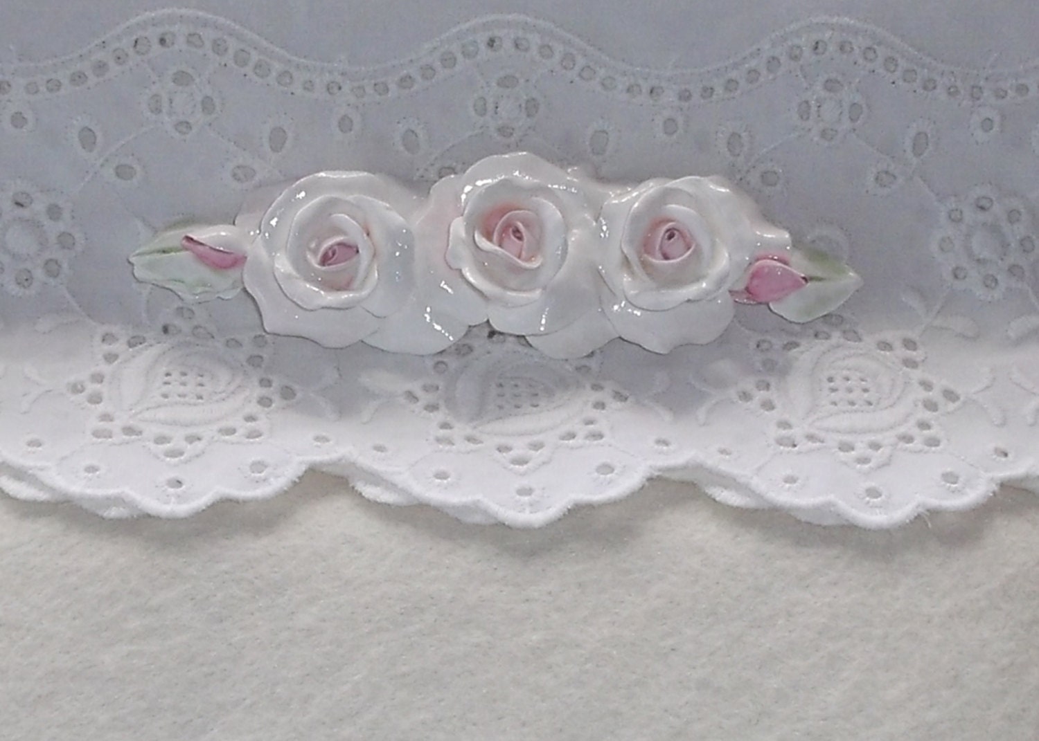 handmade 5" furniture applique shabby cottage style pink white roses No. 3