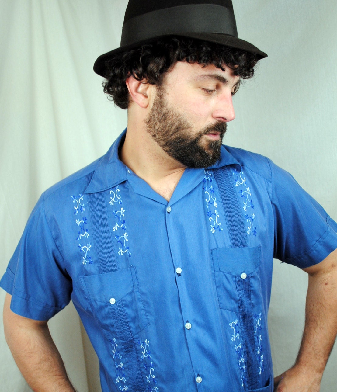 Vintage 60s Button Up Guayabera with Embroidery - Made in Mexico