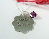 SALE -Personalized Flower Necklace - Sterling Silver Scalloped Edge Charm with Swarovski Pearl