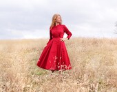 Vintage 50s Red Dress Designer Tailored High Fashion Cocktail Party Gown and Cropped Jacket