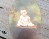 Redheaded Stepchild - Antique Hand-Tinted Postcard Oval Cut