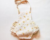 Yellow eyelet vintage style sunsuit, perfect for summer babies and little girls