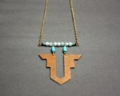 Yzma's Treasure - Turquoise and Gold Brass Geometric Aztec Necklace