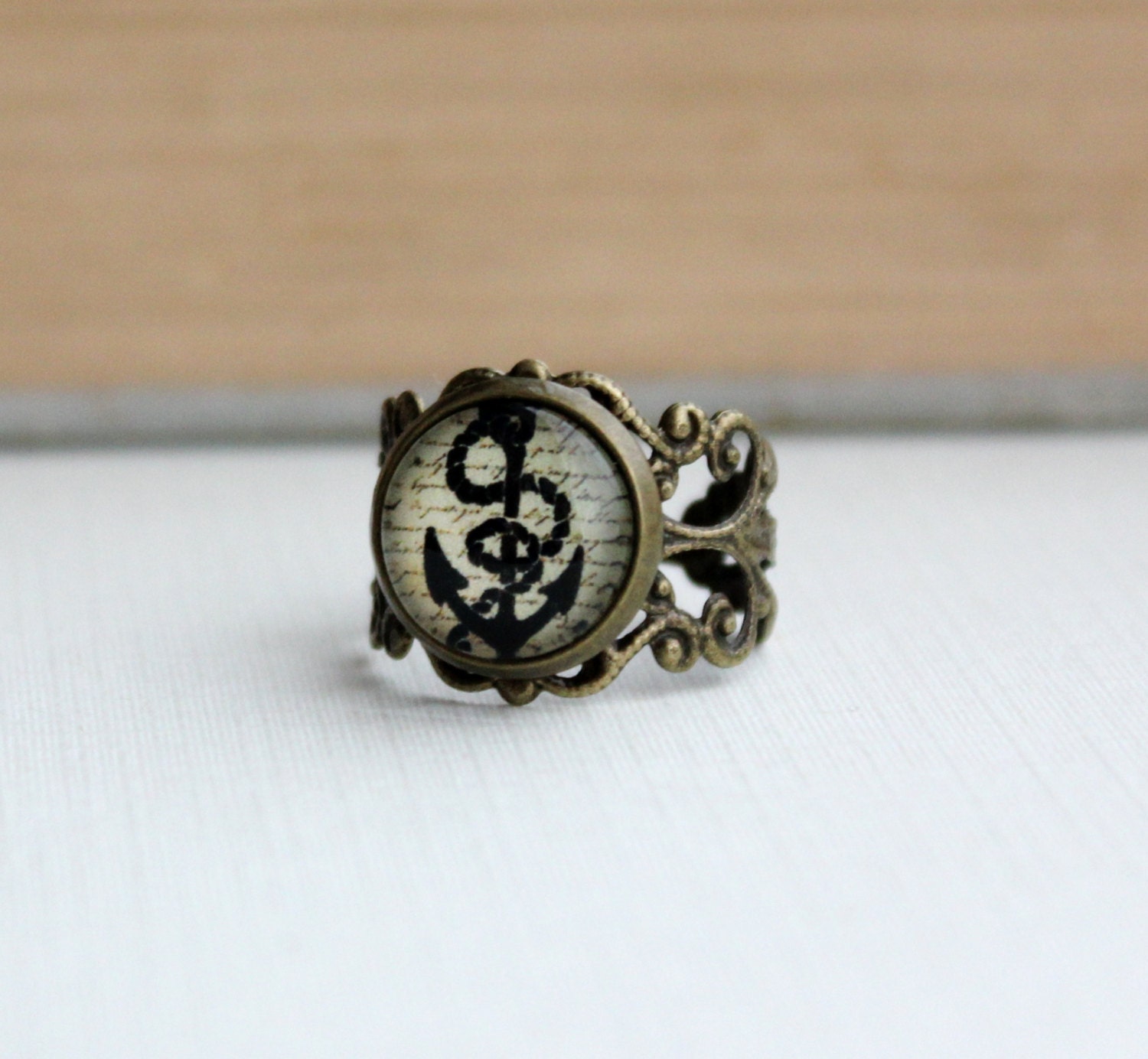 Vintage Inspired Anchor Filigree Ring. Nautical. Out to Sea. Adjustable.