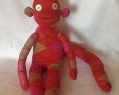 Orange and Pink Argyle handmade Sock Monkey