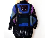 Afghan Crochet Cardigan-Navy