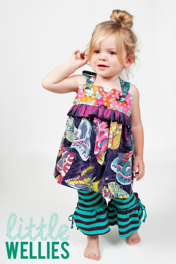 Sinister Swarm Swing Top --  Boutique Custom Original girls toddler butterfly garden navy clothing