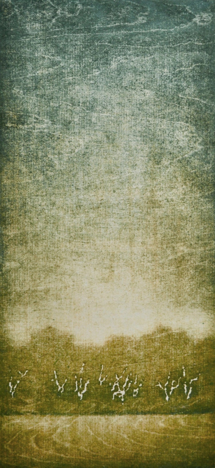Original Hand Pulled Fine Art Print - APRIL IV woodblock monoprint OOAK Limited Edition Landscape