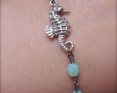 Nature Design - Mint Green Bracelet - Seahorse Bracelet - Modern Jewelry - Ocean Beach Nautical Jewelry - Oxidized Sterling Silver Bracelet