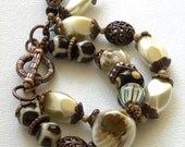 Multi Strand Ceramic Handmade Beaded Bracelet Glass Pearls Agate OOAK Jewelry