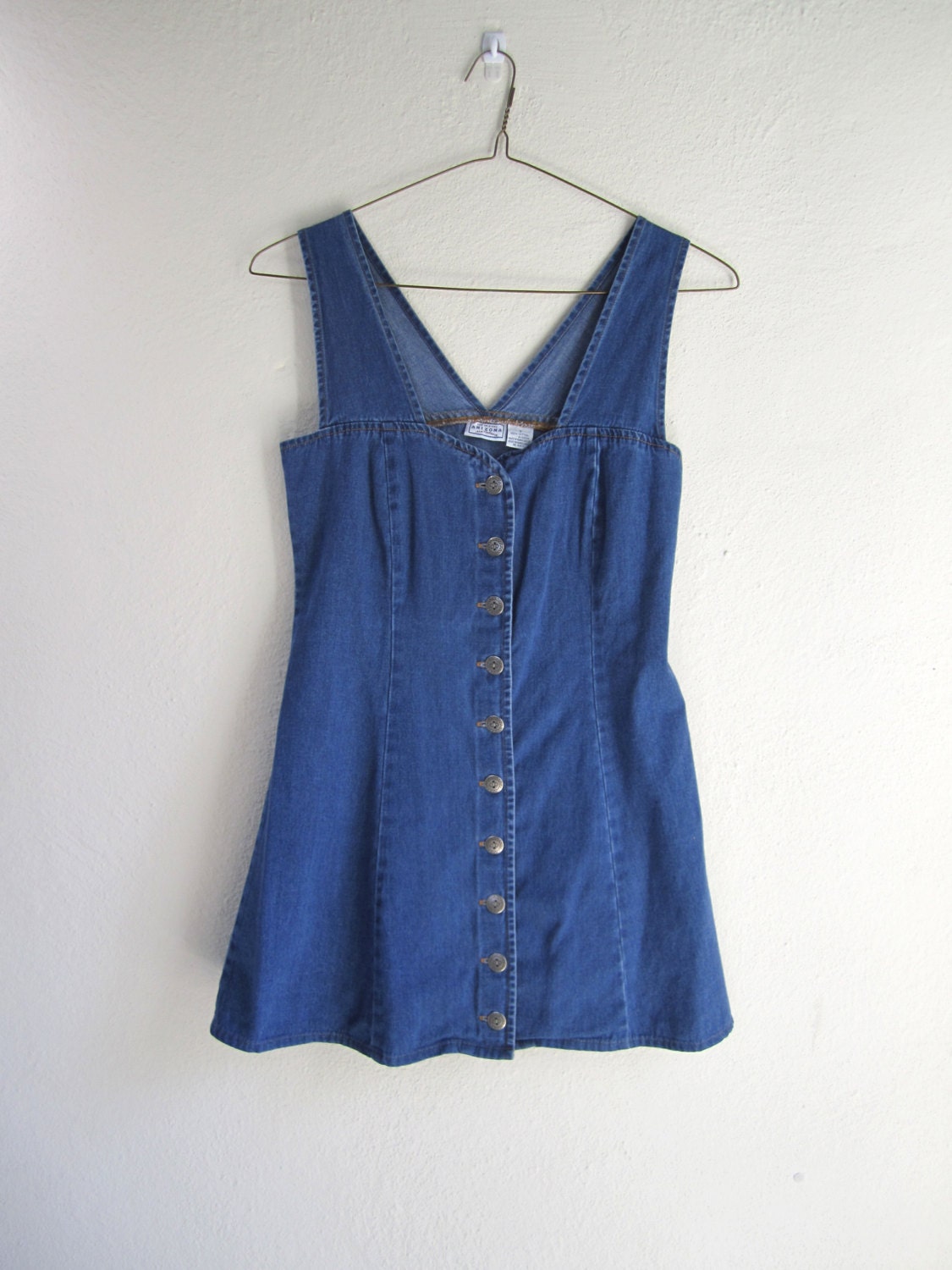 Vintage 90s Denim Button Up Mini Dress, Size Small/Medium