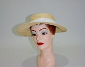 Weekend Sale - vintage 70s wide brim hat - Island Life woven straw muslin trimmed sun hat