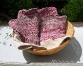 One of a kind handknitted fingerless hemp mittens with textile cuffs:  Out in the country