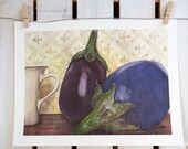 still life painting, eggplant, art print