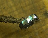5 dollar clearance sale Vintage abalone shell and metal ring size 4.75 wide band