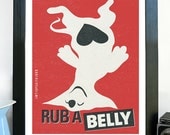 PSA - Rub A Belly, Original Illustration, 11x14 Pet Care Poster Print, Dog Art, Fine Art Print
