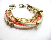 Glitz - Feminine Boho style ivory pink coral mint suede leather stacking bracelet etsy