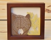 bear . 5x5 . cut paper shadow box . grizzly portrait & branches
