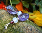 Purple Passion Earrings -- Rustic Faceted Amethyst, Opalite & Garnet, w Artist-Made Spiral-Ended Sterling Hoops // Hurricane Relief