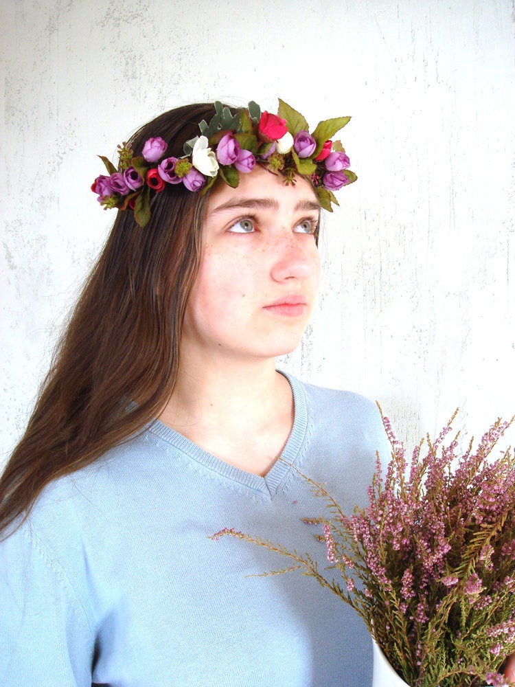 Flower crown, hair accessory, purple wreath, headpiece