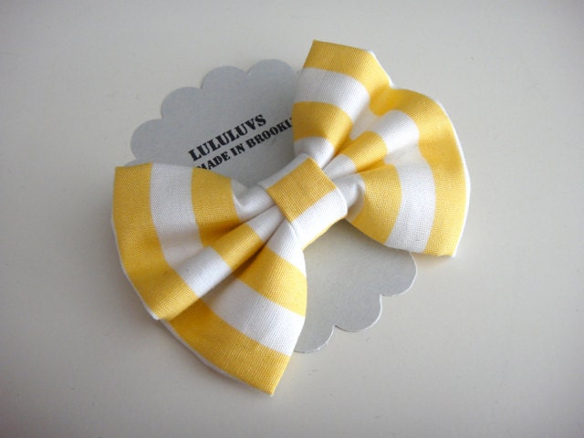 Yellow Stripe Fabric Bow Hair Clip