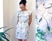 Natalie green floral cotton silk dress - Limited edition illustrated print textile - Any size / made to order