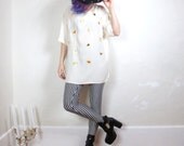 80s Cream Silk Embroidered Gold Hearts Slouchy Blouse (M/L)