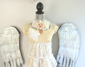 Lace shirt, boho top, gypsy cowgirl tunic, shabby ecru ruffle shirt, cottage chic, women's clothing, summer, true rebel clothing sm