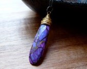 Purple Turquoise Necklace, Turquoise Gemstone Necklace, Wire Wrapped Gold Fill Jewelry, Oxidized Sterling Silver Chain Necklace