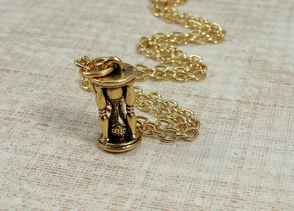 Hourglass Necklace, Gold Hourglass Charm on a Gold Cable Chain