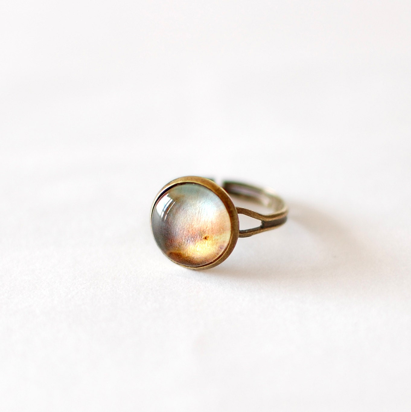 Galaxy Ring with Omega Nebula. Adjustable Glass Dome Ring. Astronomy Jewelry.