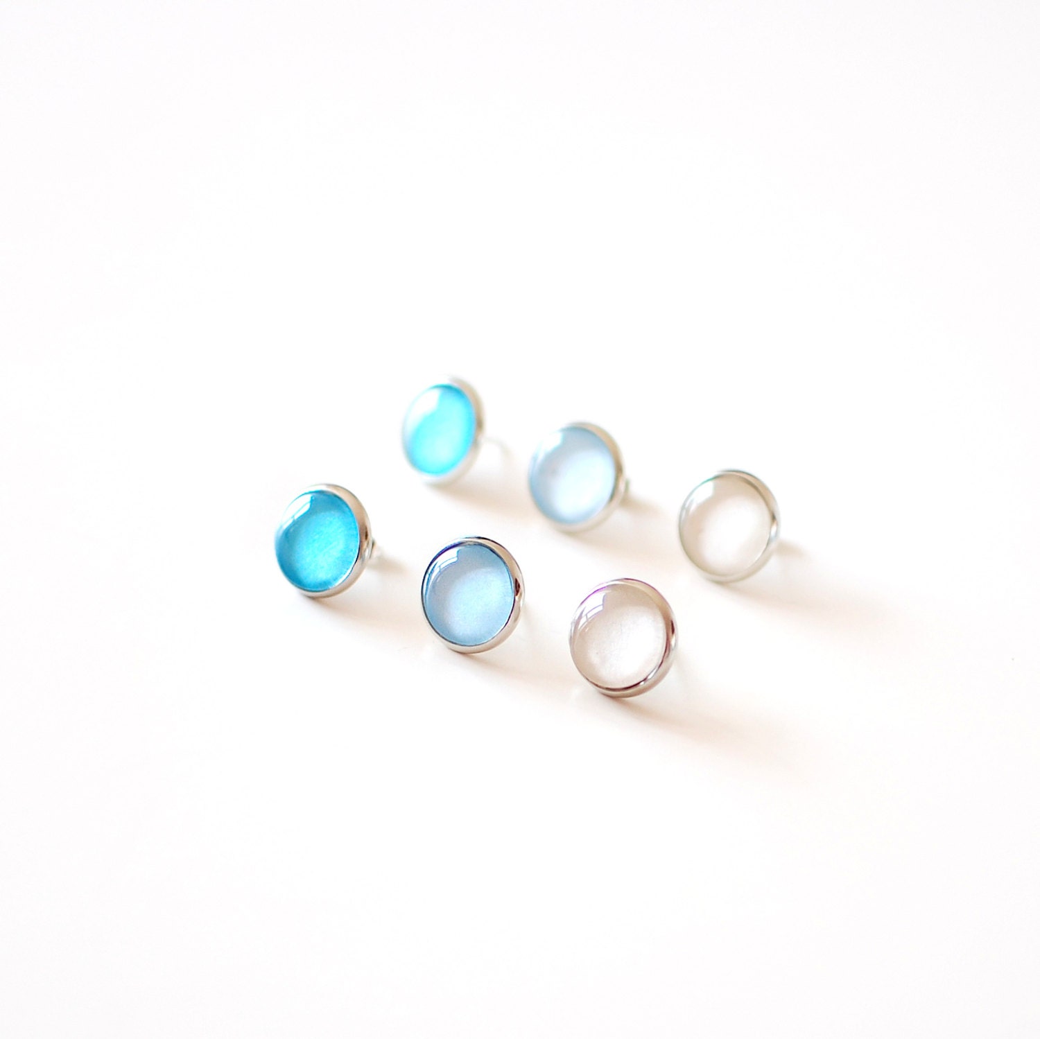 Post Earrings Set. Beach Collection - Deep Sky Blue, Powder Blue and Sand White. Minimalist Stud Earrings Set.