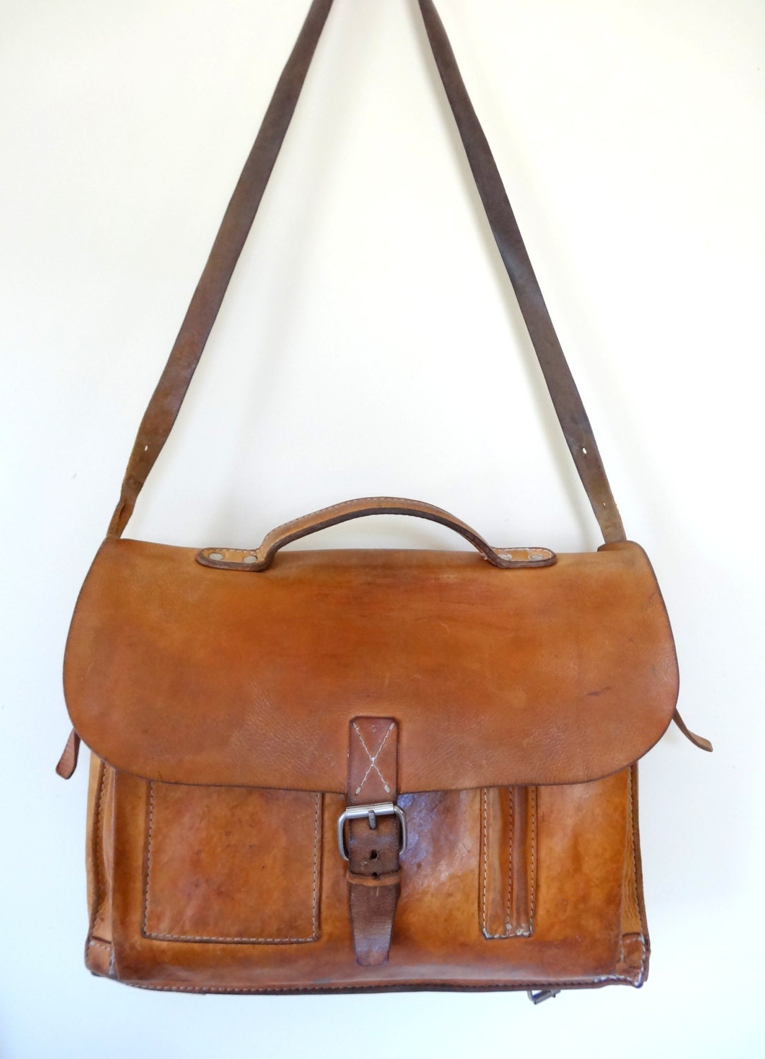 BREE Distressed Caramel Leather Briefcase/Backpack
