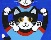 Original Canvas PAINTING - Tuxedo CATS 4th of July AMERICAN Flag 5x7 by Jill