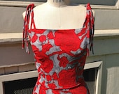 60s 70s MOD beach skater DRESS tie shoulders floral print