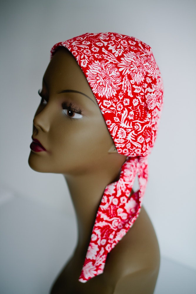Cancer Hat Chemo Scarf Head Wrap Alopecia Turban -- Red Paisley Headwrap